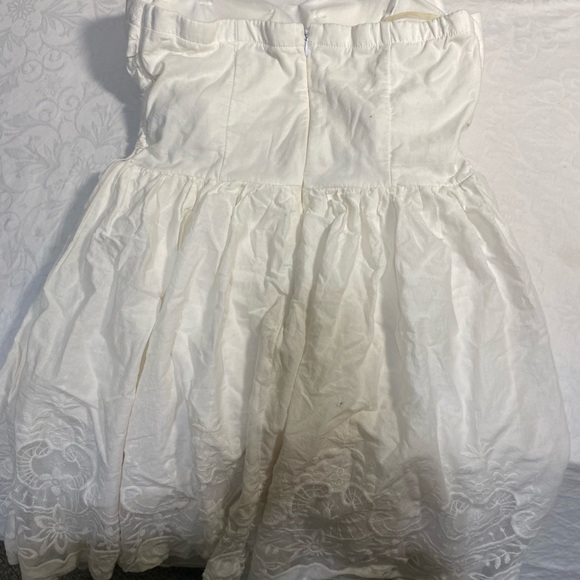 Lace Embroidered Mini Dress Vintage Style Strapless Ruched Top Fitted Flare J 11 - Picture 13 of 14